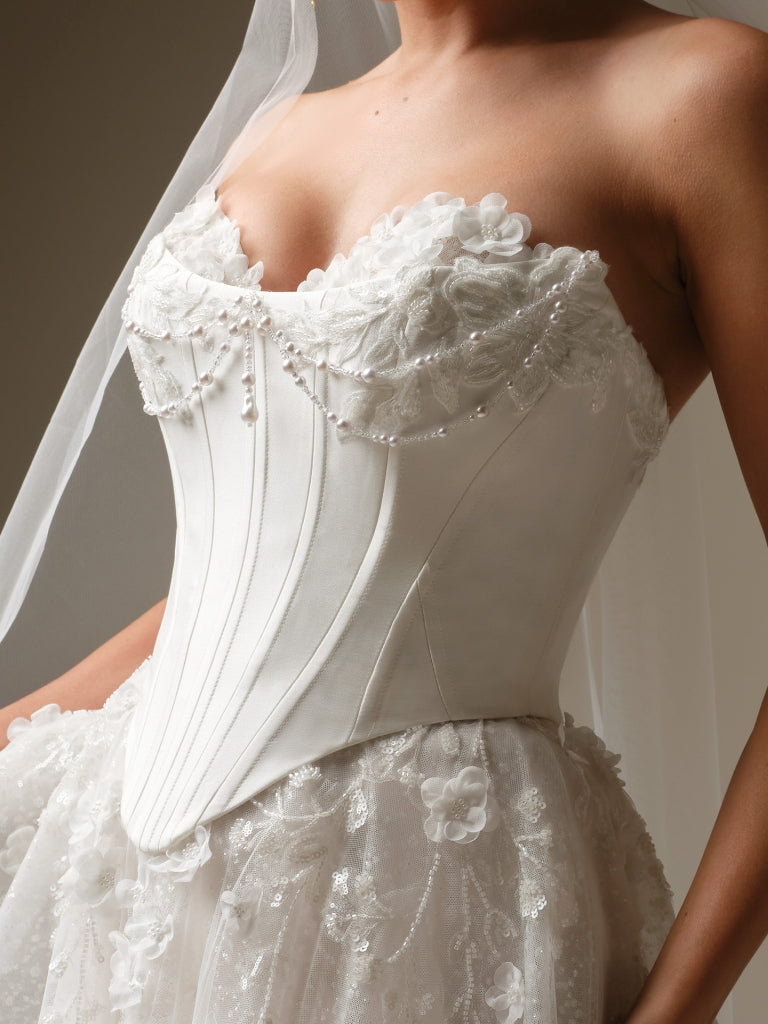 bustier corset for wedding dress LaDivine CB125W Sheer Corset Bodice Bridal Dress