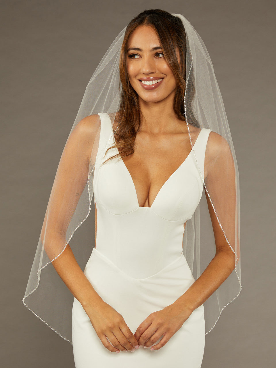 V2481SF - Opaque Ivory Bead Edge Tulle Veil