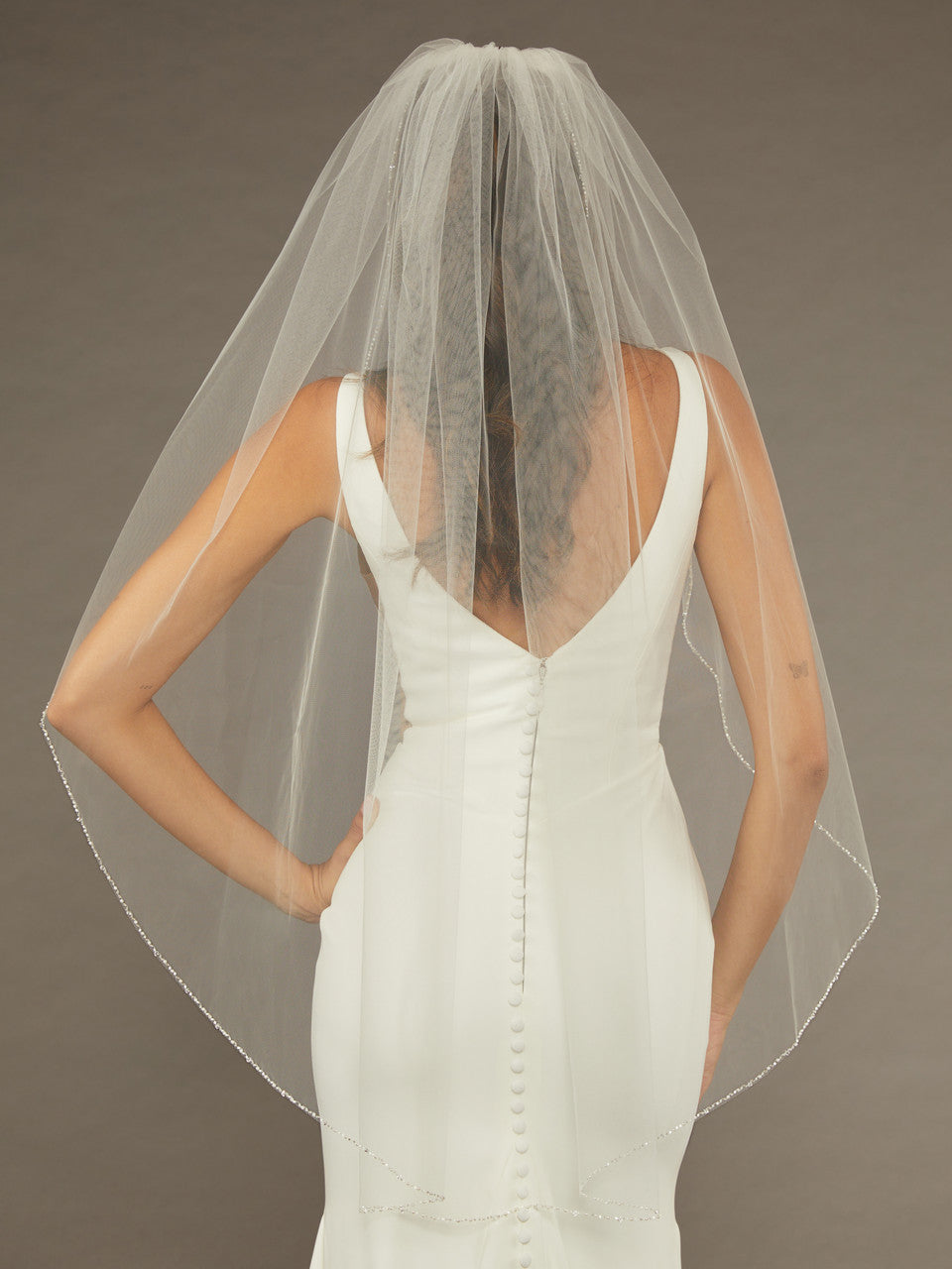 V2481SF - Opaque Ivory Bead Edge Tulle Veil