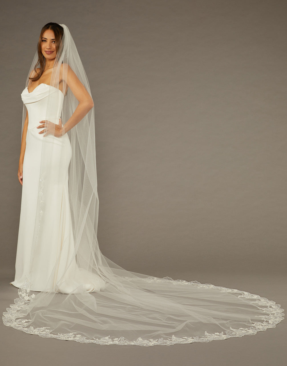 Royal Cathedral Veil: Elegant Lace & Sequin Design Royal Cathedral Veil: Elegant Lace & Sequin Design