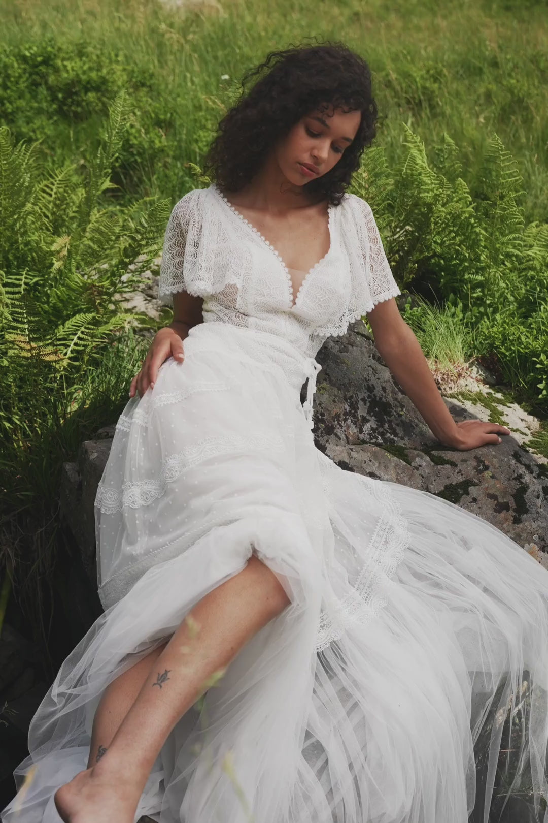 romantic bohemian wedding dresses Western Unique Lace Dress with Vneck White / 16W A bohemian wedding dress with a flowing A Lucinda by Ariamo Boho