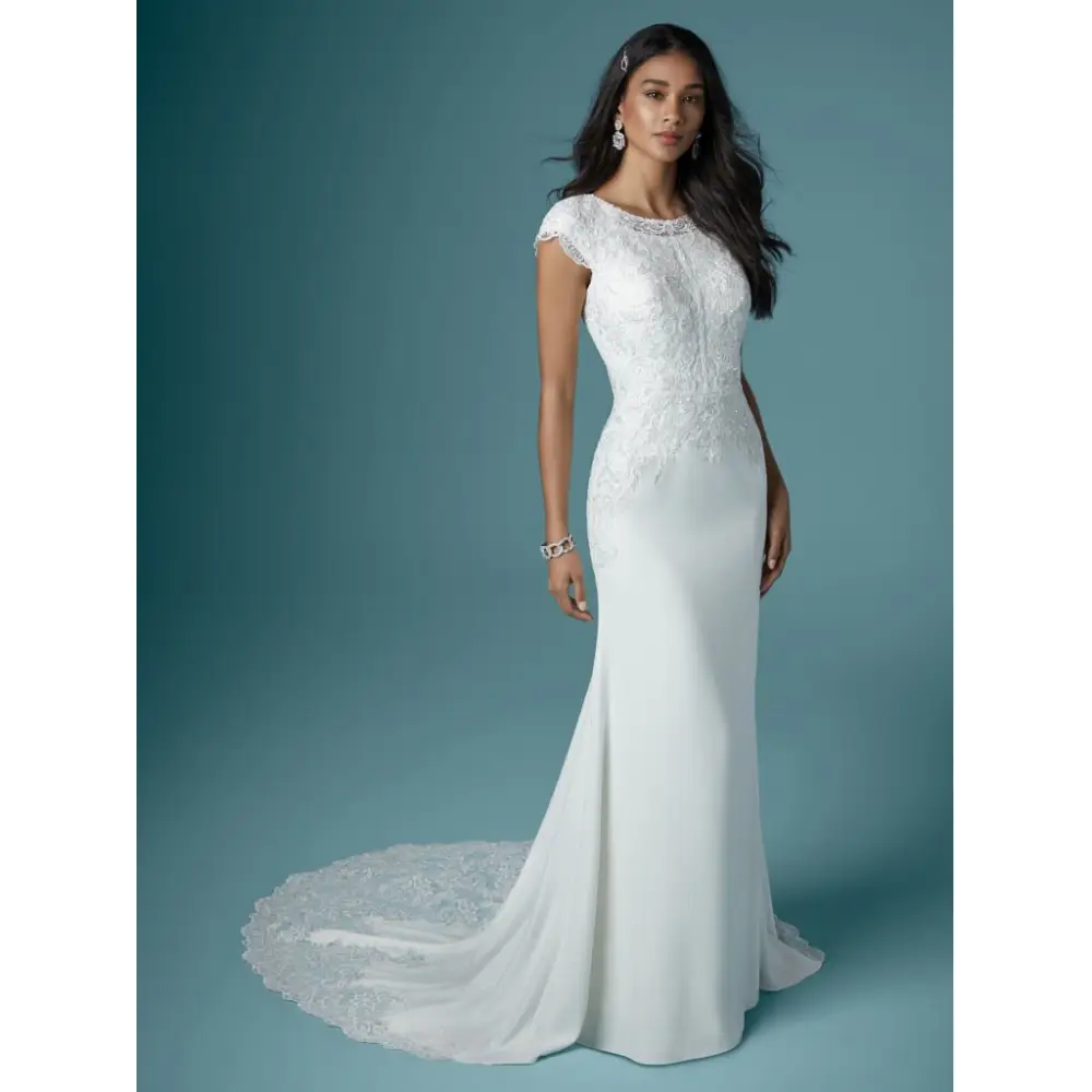 White wedding dress sales with teal accents
