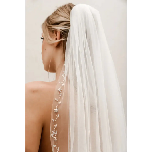 Floral Beaded Edge Veil V003