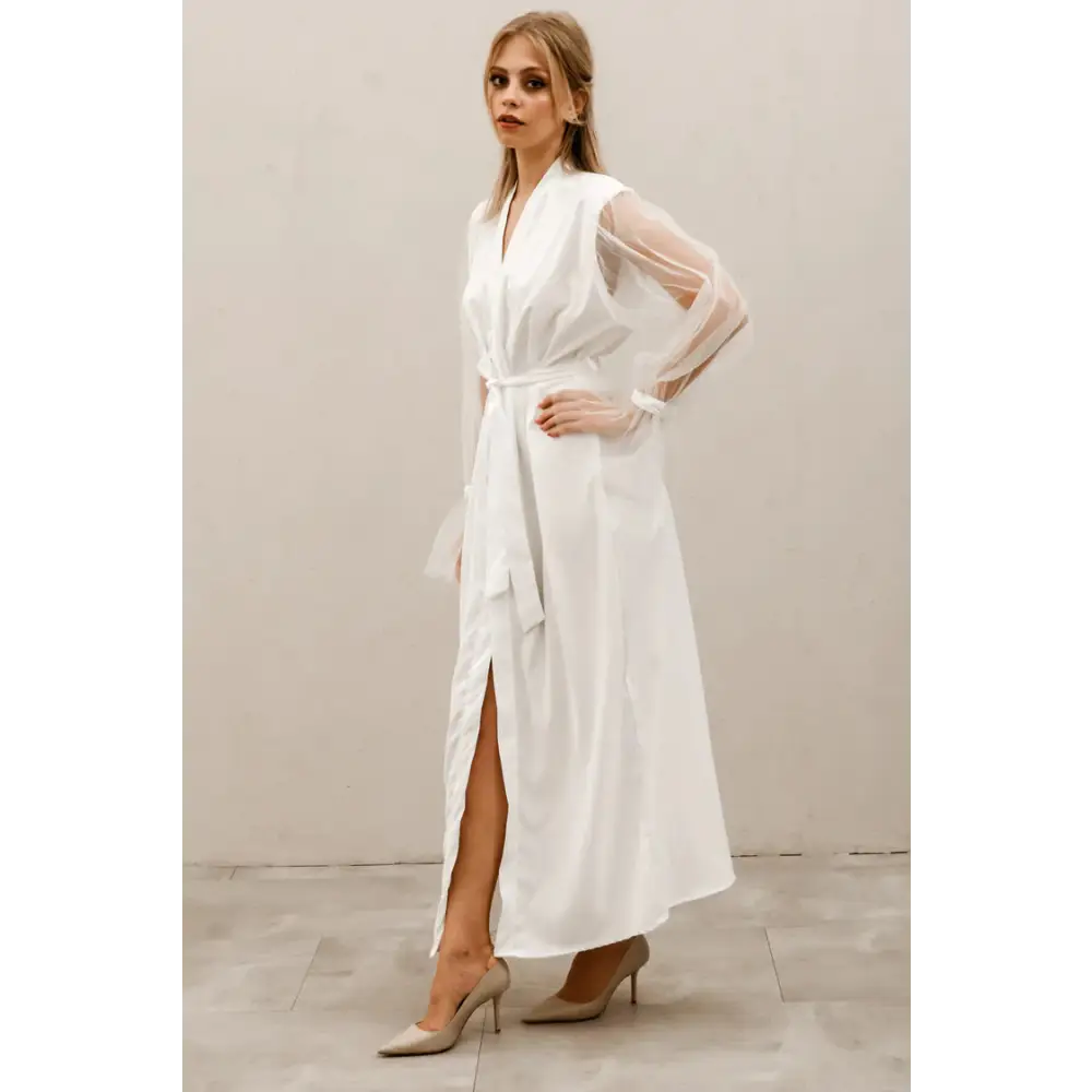 Pleated Sleeve Bridal Robe - Robe