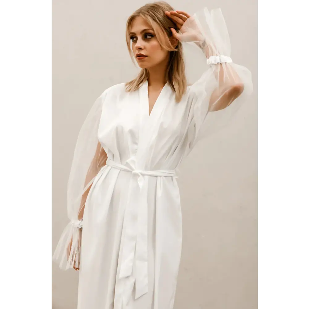 Pleated Sleeve Bridal Robe - Robe