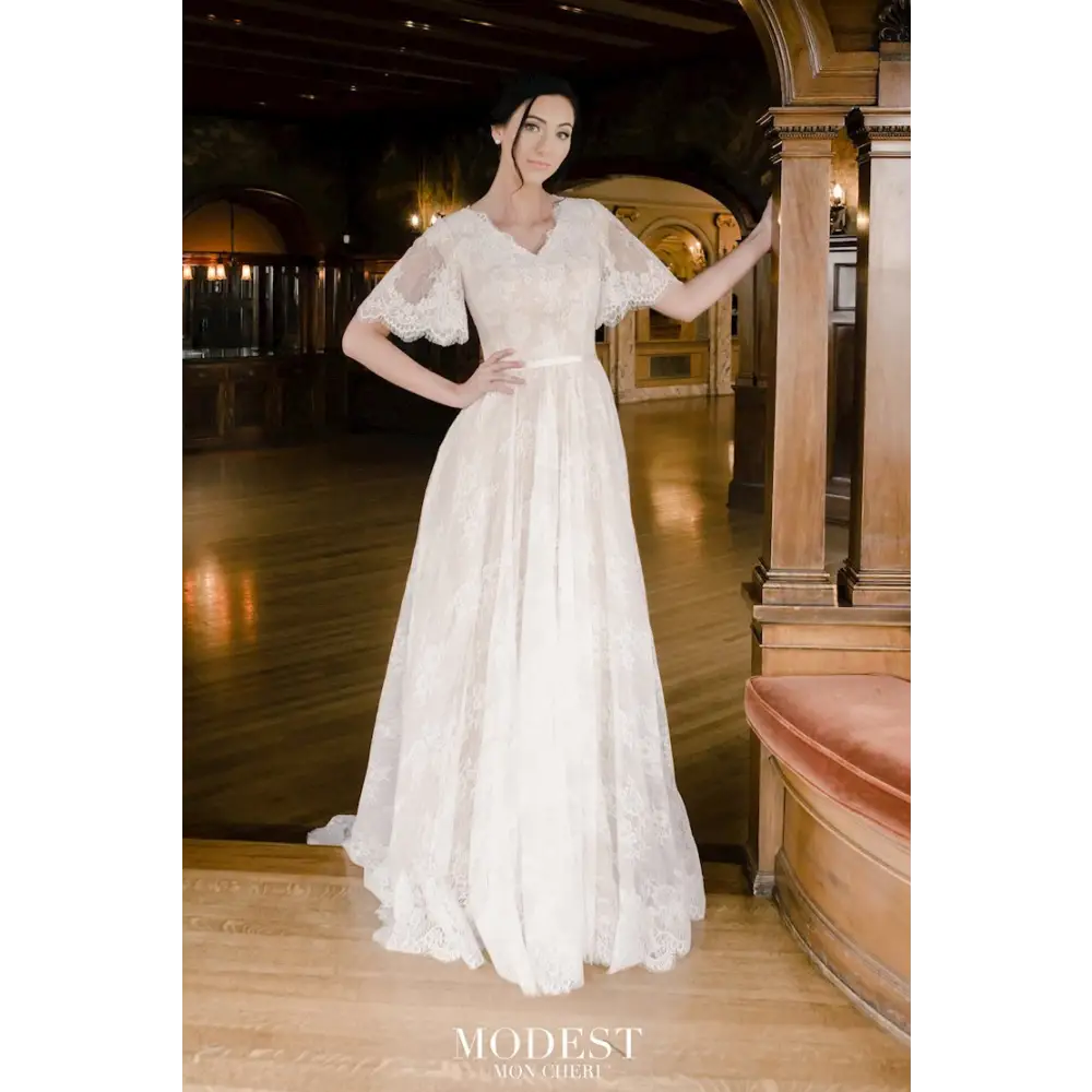 TR22058 by Modest Mon Cheri - Sample Sale - 8 / Ivory/Champagne TR22058 by Modest Mon Cheri - Sample Sale - 8 / Ivory/Champagne