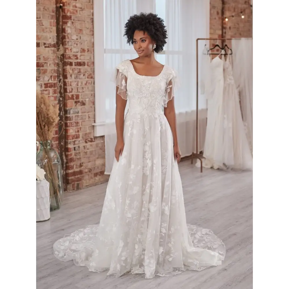 Winter Leigh by Maggie Sottero 12 Ivory Over Soft Pearl Gown with Natural Illusion
