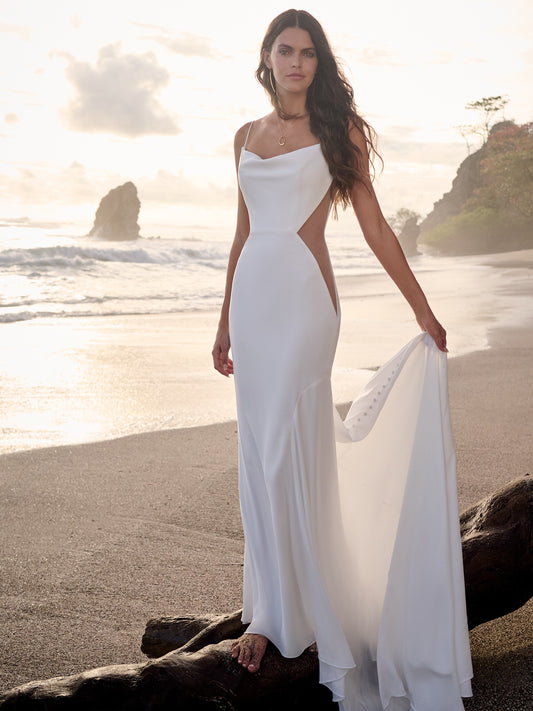 Cowl Neck Fit and Flare Wedding Dress