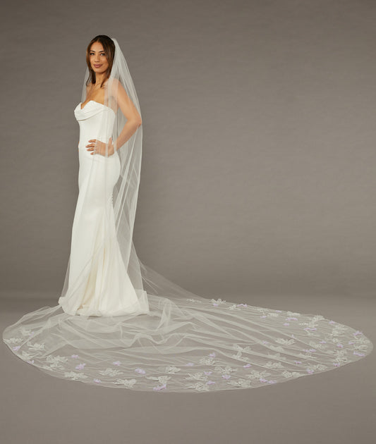 Janes Dress Studio 2 Layers Sequins Lace 3 Meters Cathedral Wedding Veils with Comb White Ivory Bridal Veil