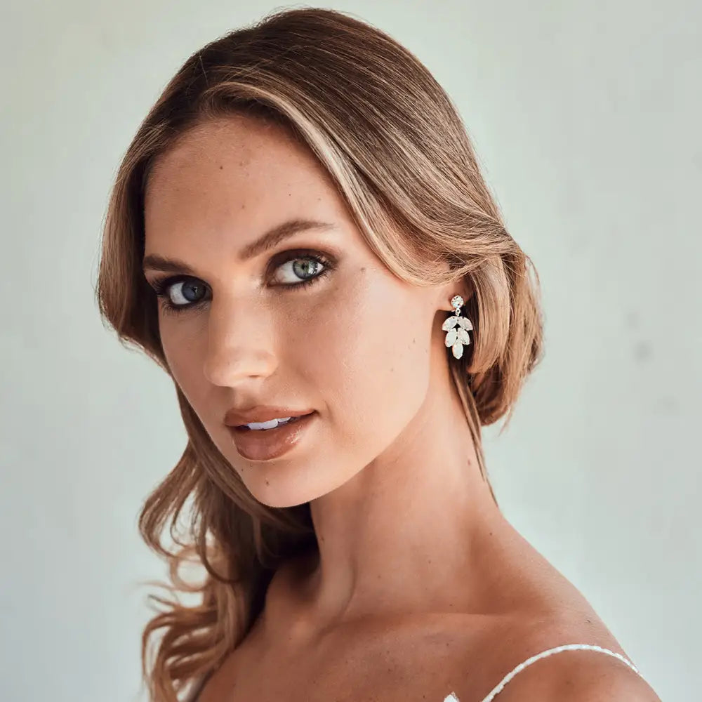 Bridal Earrings | E2342 - Silver/White Opal/Clear