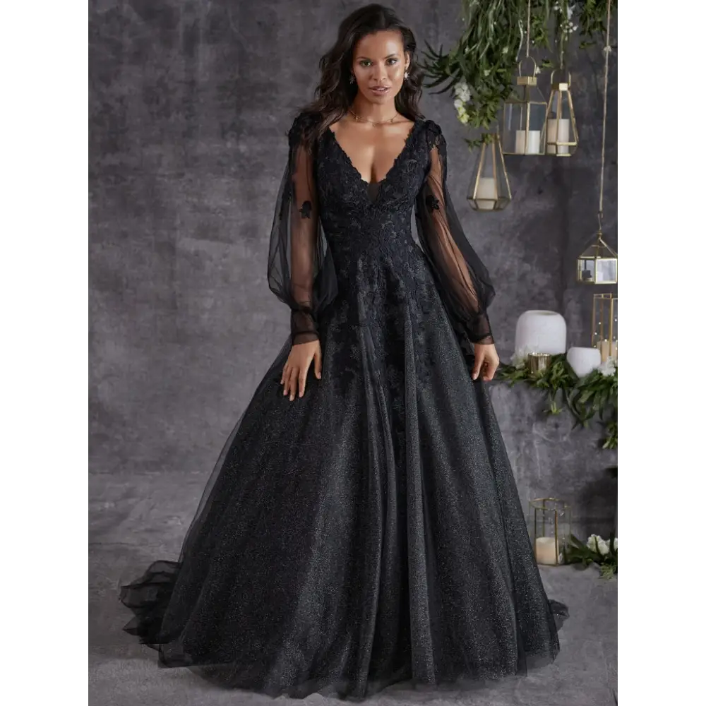 alexandra formal tulle long dress The Effie is an ethereal empire column dress adorned with chantilly lace, featuring a swooping silk tulle skirt. Pair with our silk tulle watteau and lace cap sleeves