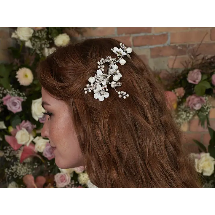 Bridal Hair Comb HC2239 - Silver/Ivory/Clear/Rose Pink -