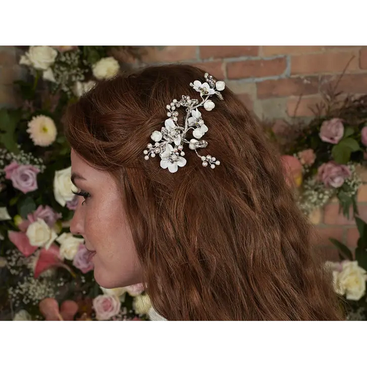 Bridal Hair Comb HC2239 - Silver/Ivory/Clear/Rose Pink -