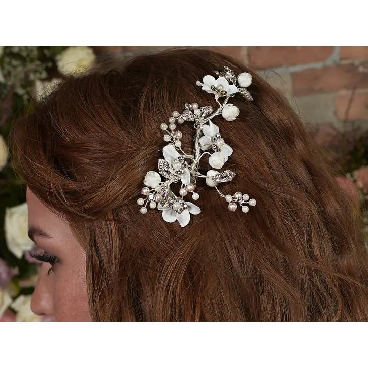 Bridal Hair Comb HC2239 - Silver/Ivory/Clear/Rose Pink -
