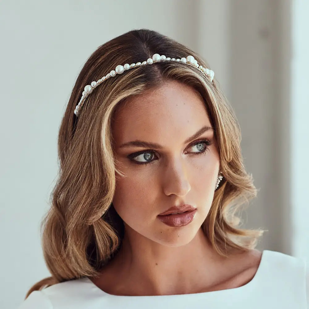 Bridal Headband | HB2301 - Ivory/Silver