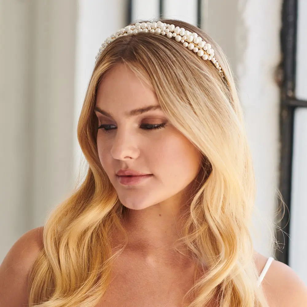 Bridal Headband | HB2302 - Ivory/Light Gold