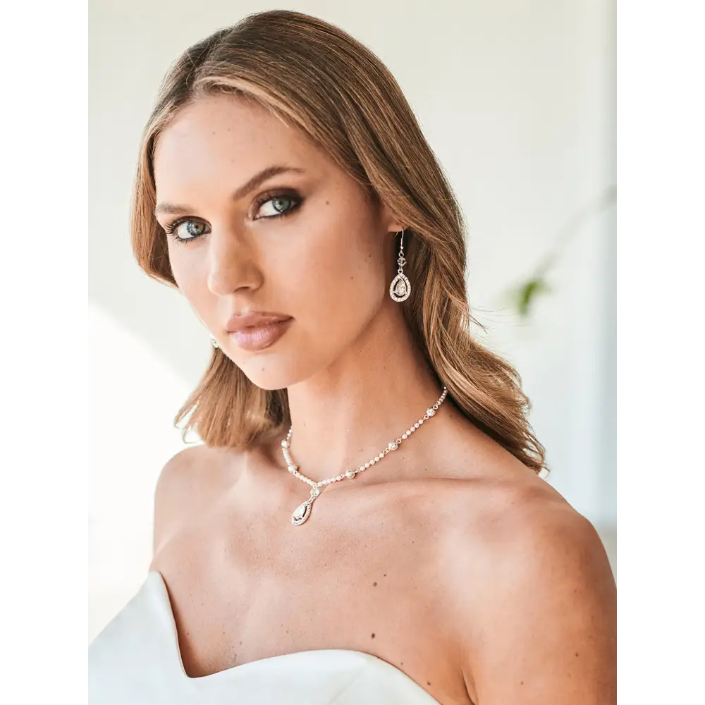 Bridal Necklace | NL2352 - Silver/Ivory/Clear