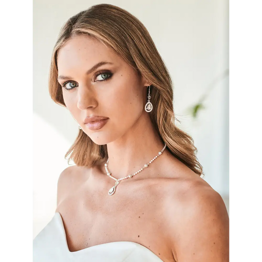 Bridal Necklace | NL2352 - Silver/Ivory/Clear
