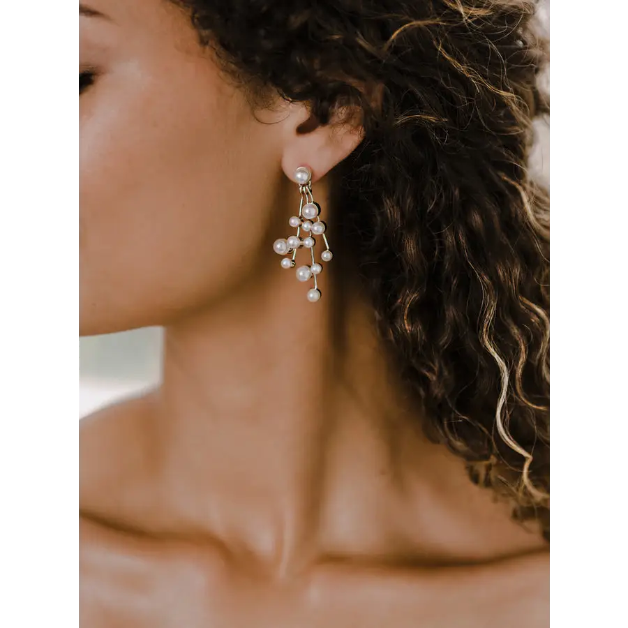 E2165 Bridal Pearl Earrings - Light Gold/Ivory - Accessories