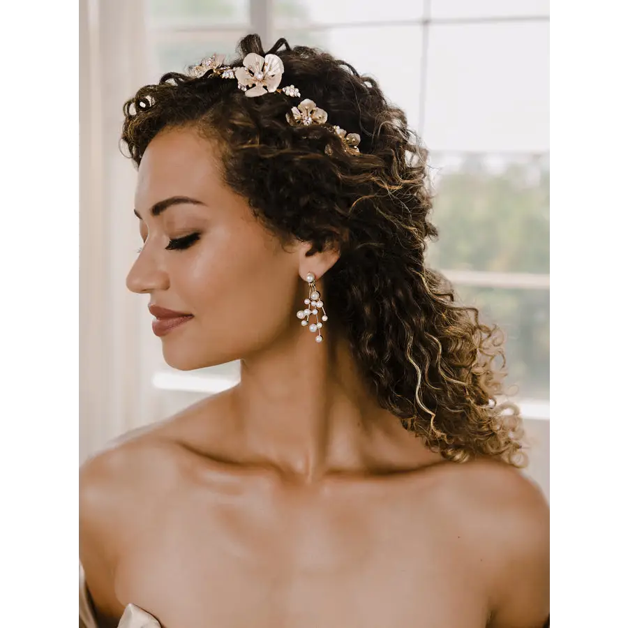 E2165 Bridal Pearl Earrings - Light Gold/Ivory - Accessories