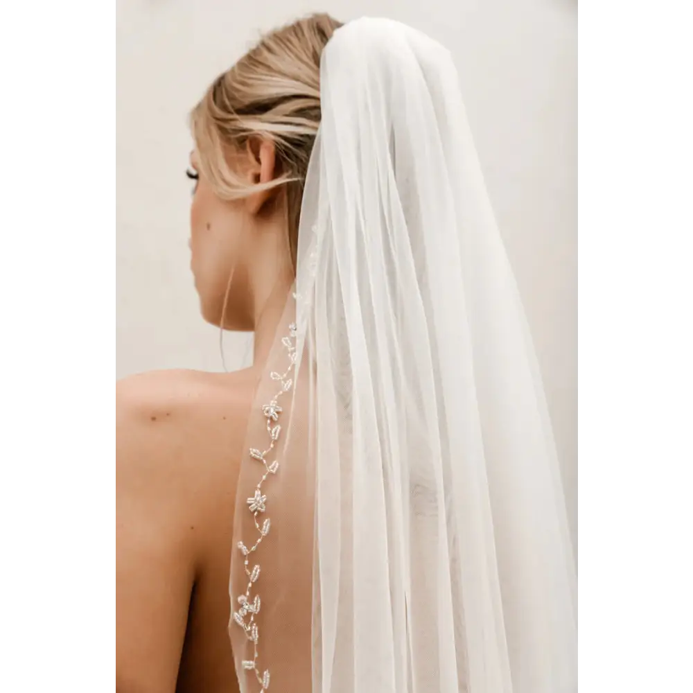 Floral Beaded Edge Veil V003