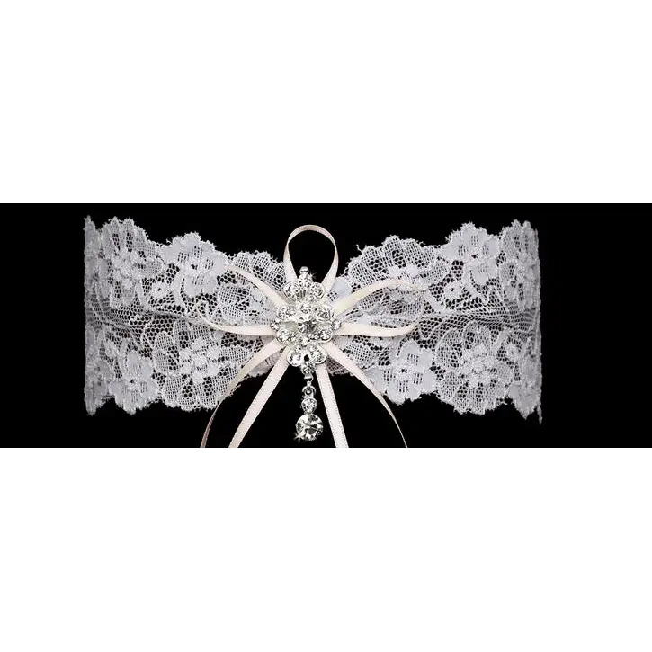 GR2187 Bridal Garter - Ivory/Silver/Clear - Accessories