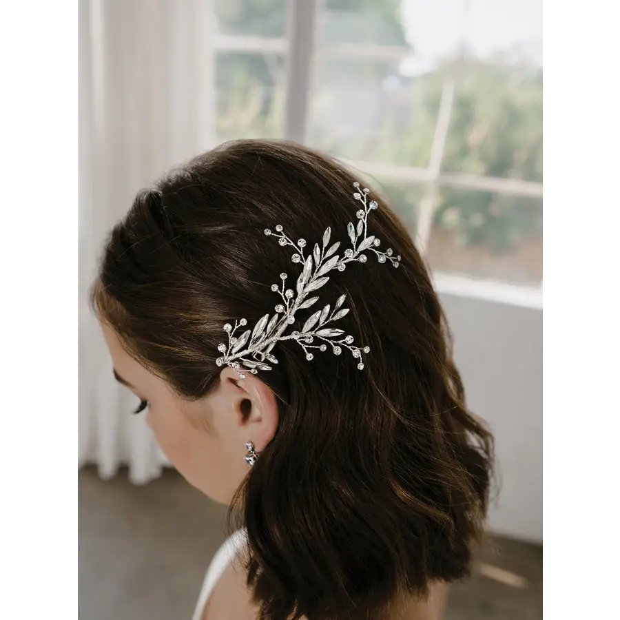 HC2145 Bridal Hair Comb - Silver/Clear - Accessories