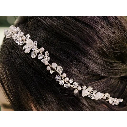 HJ2051 Hair Jewelry - Light Gold/Clear/White