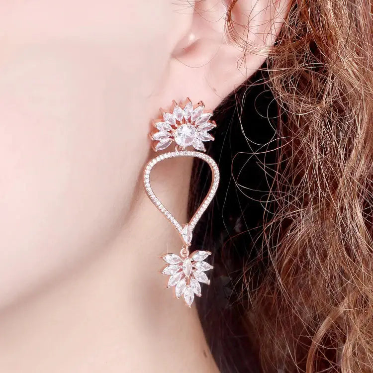 Juno CZ Drop Earrings E002 - Silver