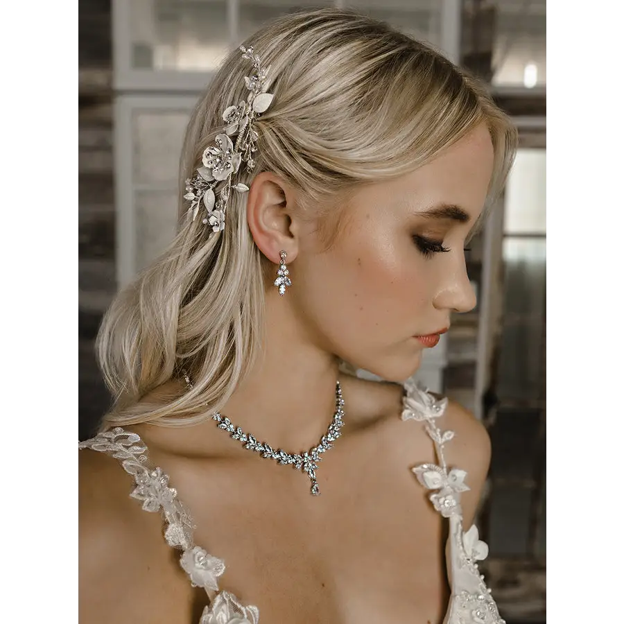 NL2152 Bridal Necklace Set - Silver/Clear - Accessories