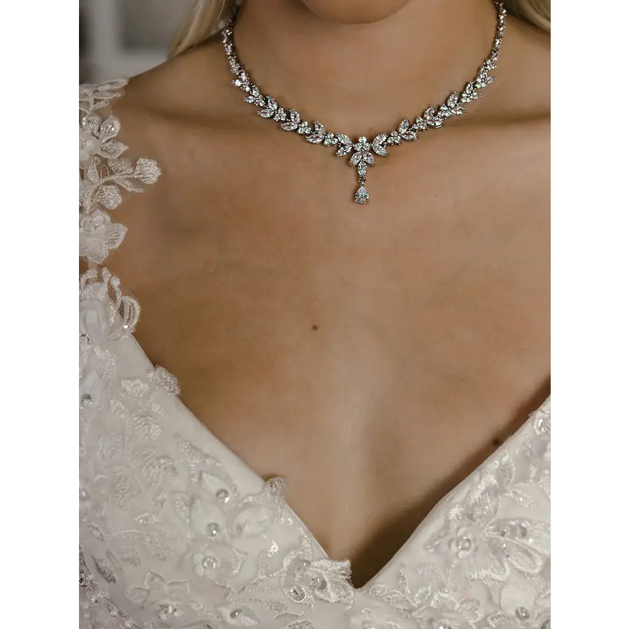 NL2152 Bridal Necklace Set - Silver/Clear - Accessories