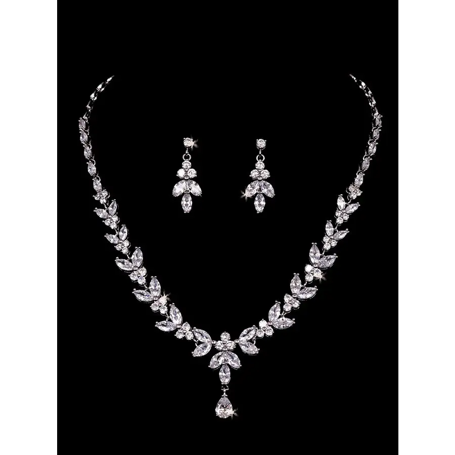 NL2152 Bridal Necklace Set - Silver/Clear - Accessories
