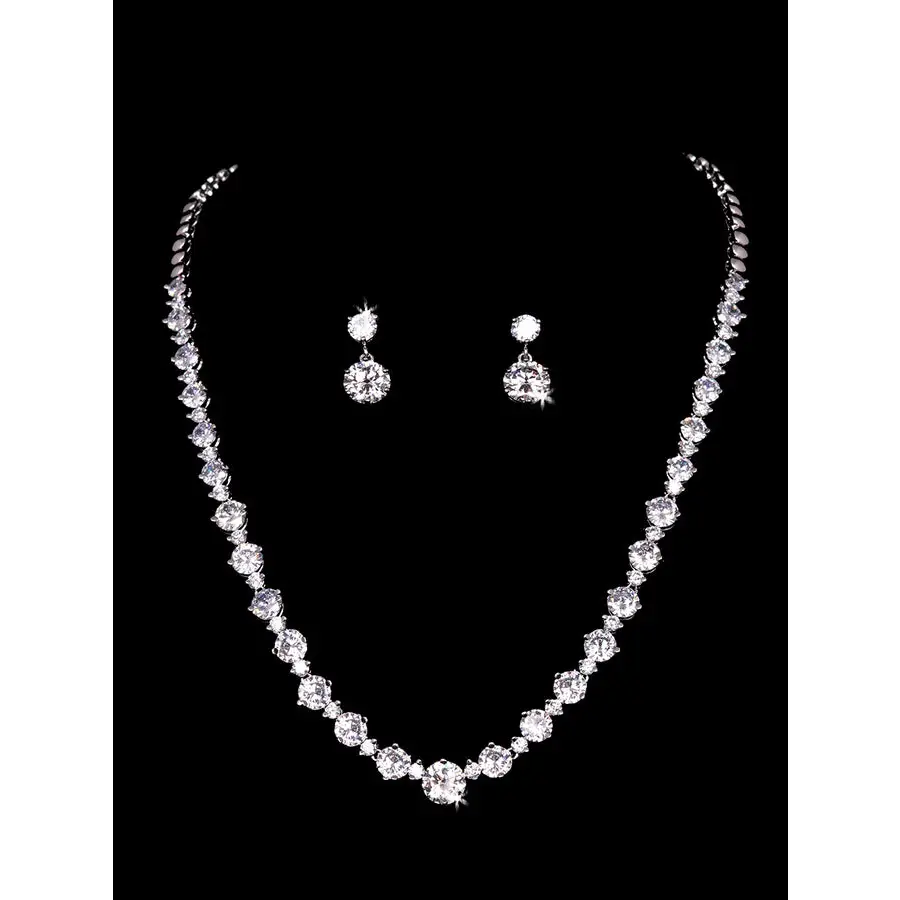 NL2153 Bridal Necklace Set - Silver/Clear - Accessories