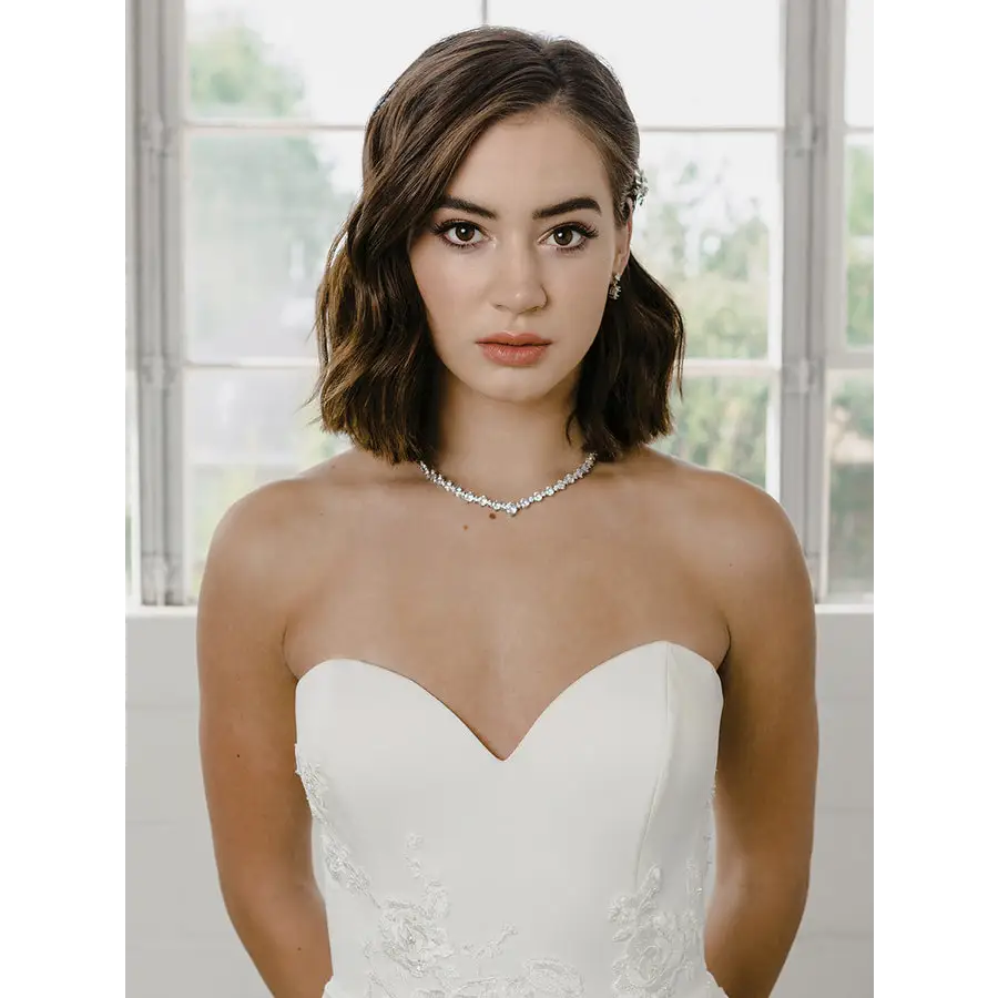 ADELIE Gold Simulated Diamond Necklace and Earrings | EDEN LUXE Bridal