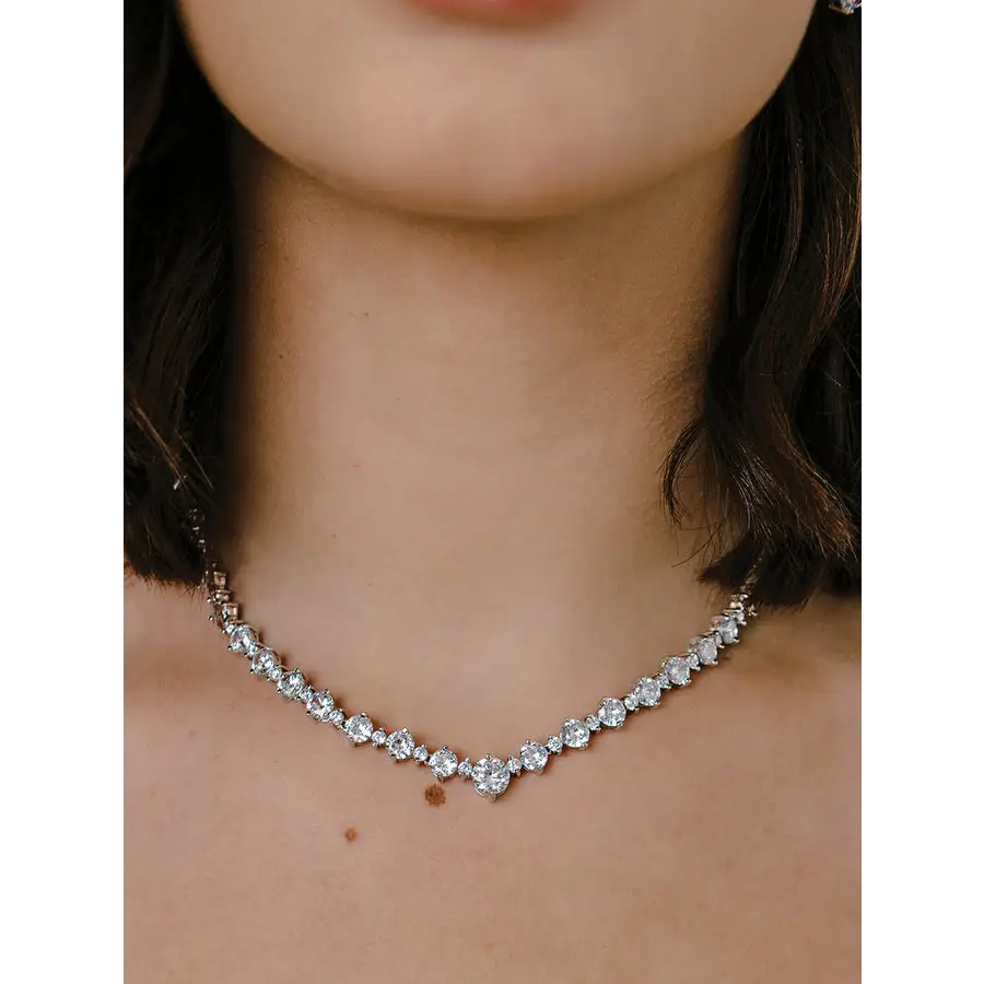 NL2153 Bridal Necklace Set - Silver/Clear - Accessories