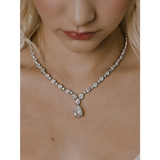 NL2154 Bridal Necklace Set - Silver/Clear - Accessories