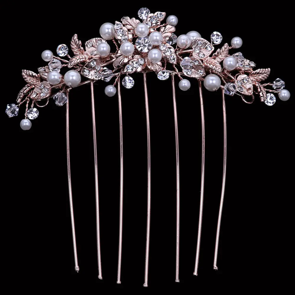 Pearl Beaded Veil Comb | VC2331 - Rose Gold/Ivory/Clear