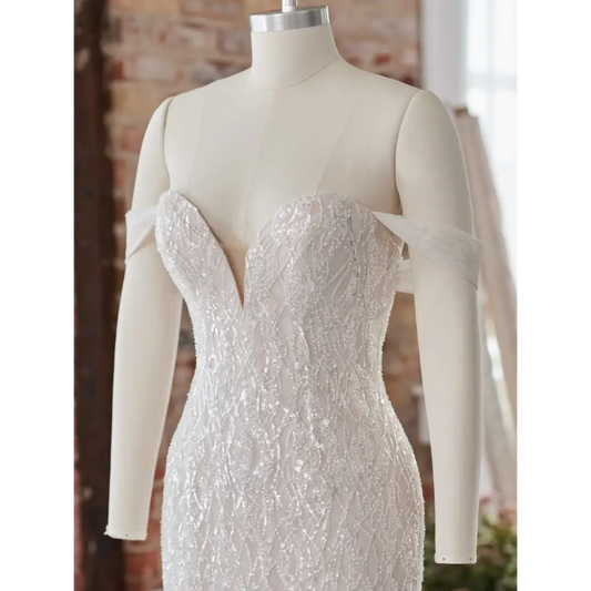 Rebecca Ingram - Aretha Detachable Cap Sleeves - Ivory