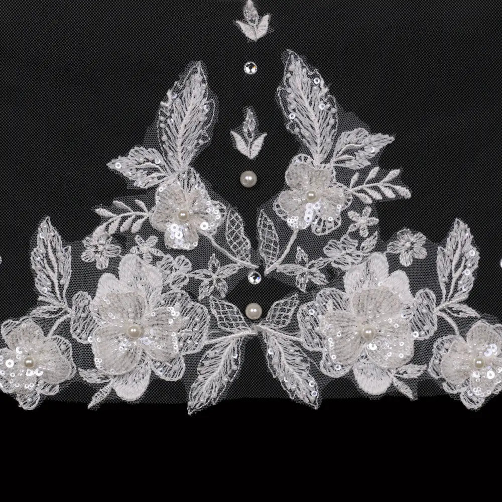Single Tier Bridal Veil | V2387SF - Ivory/Silver - Veils