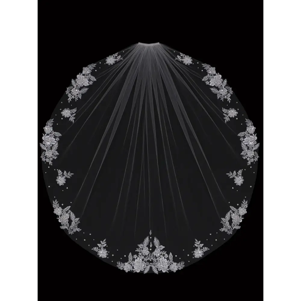 Single Tier Bridal Veil | V2387SF - Ivory/Silver - Veils
