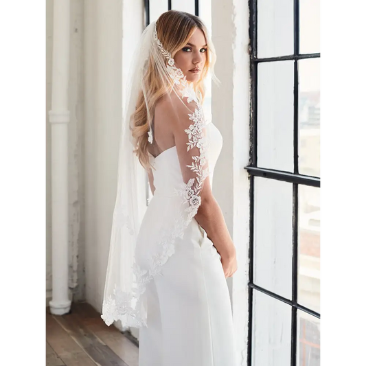 Single Tier Bridal Veil | V2398SF - Ivory - veils