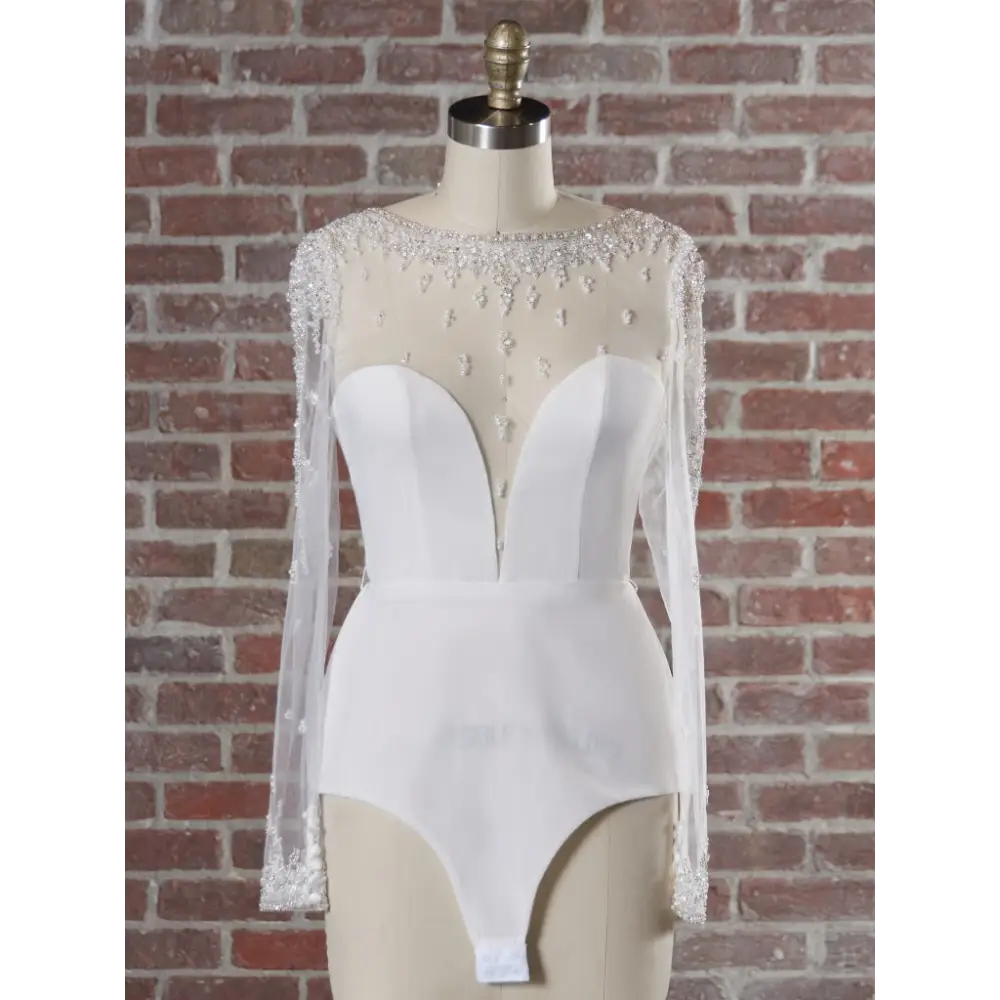 Abigail Bodysuit by Sottero and Midgley 8 Ivory Silver Accent Bodysuit with Ivory Illusion