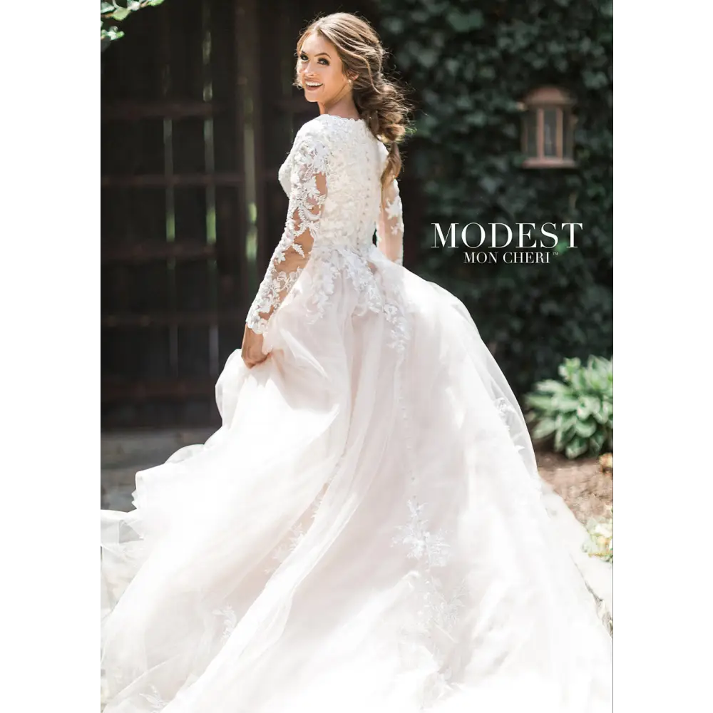 Modest Wedding dress both classic style and on-trend design, this collection of wedding dresses with sleeves honors your traditions, values and integrity. zipper back tulle skirt scattered sequin lace horsehair hem chapel train light airy tulle A-line #utahbridalshop #modestweddingdress #modest #longsleeves #bridalshop #bridalcloset #weddinggown #bride #lacegown #weddingdress #templeready
