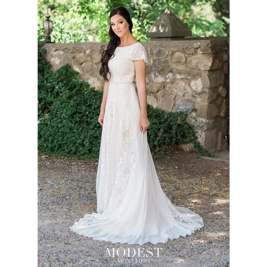 TR11985 by Modest Mon Cheri - Ivory/Nude (pictured) /