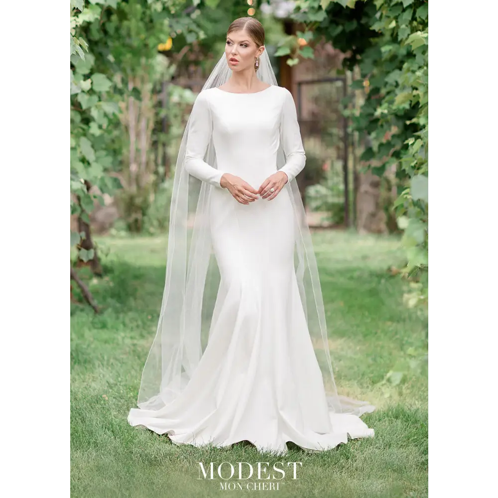 A dynamic statement of who you are, our modest wedding dresses represent your beliefs while letting your true beauty, femininity and personality shine. elegant princess seams cathedral veil classic long sleeves #utahbridalshop #weddingdresses #weddingaccessories #bridalcloset #classyweddings #brides #utahweddings #designerweddinggowns #modestgowns #trendyweddingdresses #uniqueweddinggowns 