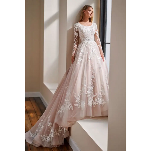 TR22176 by Modest Mon Cheri - Ivory/Tea Rose - Wedding