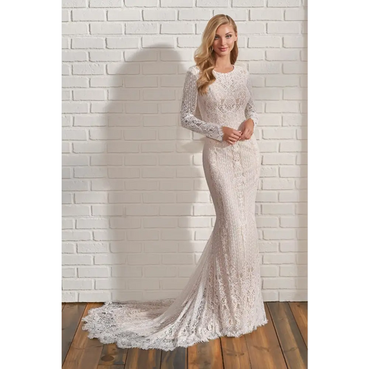 TR22181 by Modest Mon Cheri - Ivory/Nude - Wedding Dresses