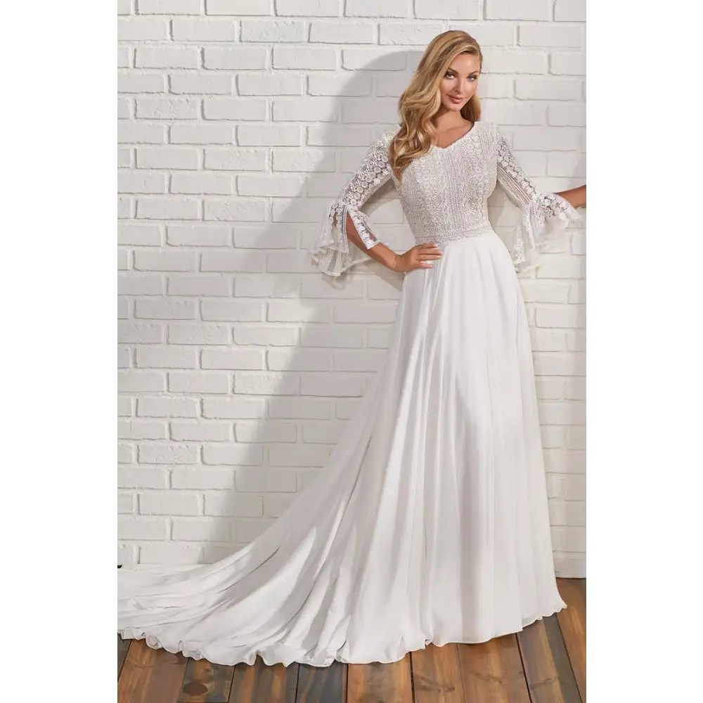 TR22187 by Modest Mon Cheri - Diamond White/ Nude (Pictured)