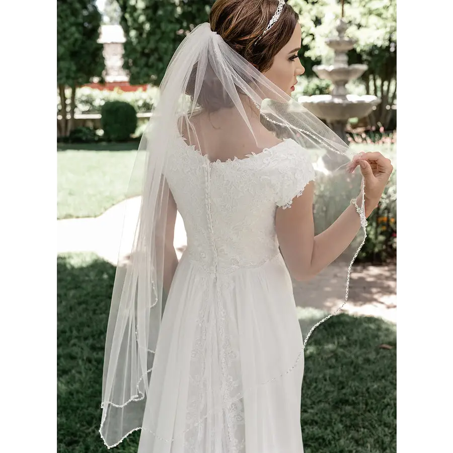 V2091SF Beaded Edge Veil - Ivory/Silver/Clear - Accessories