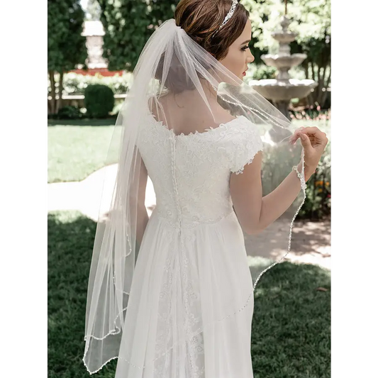 V2091SF Beaded Edge Veil - Ivory/Silver/Clear - Accessories